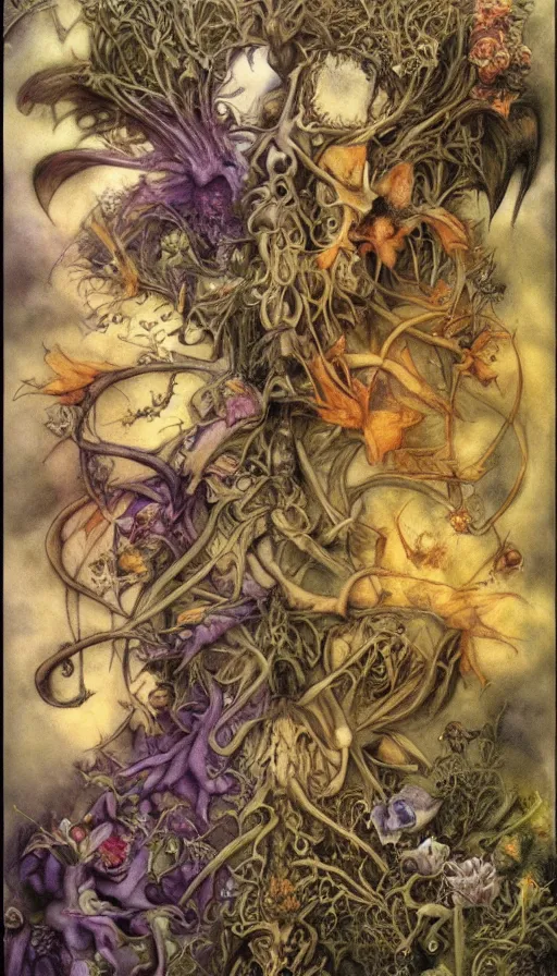 Image similar to life and death mixing together, by brian froud