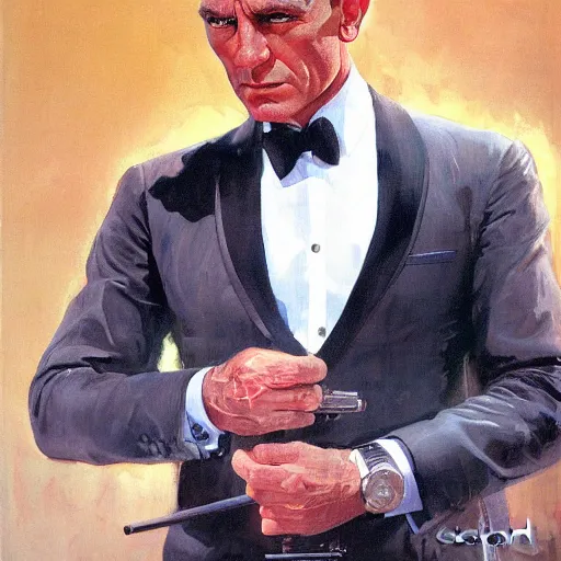 Image similar to painting of james bond, by Frank McCarthy