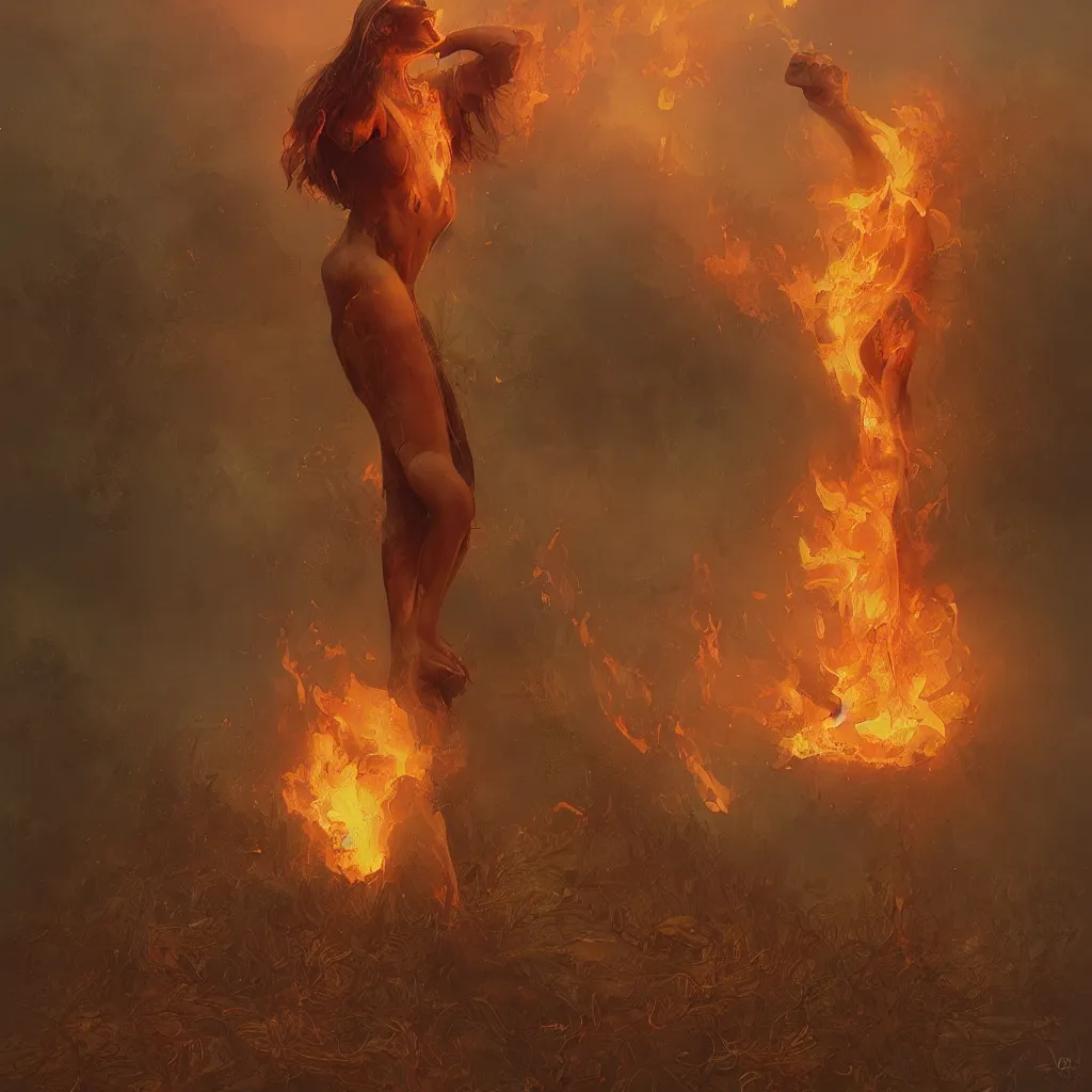 Image similar to only one singular capybara engulfed in flames, wetlands as background, digital oil painting in the style of Tom Bagshaw, Cedric Peyravernay, Peter Mohrbacher