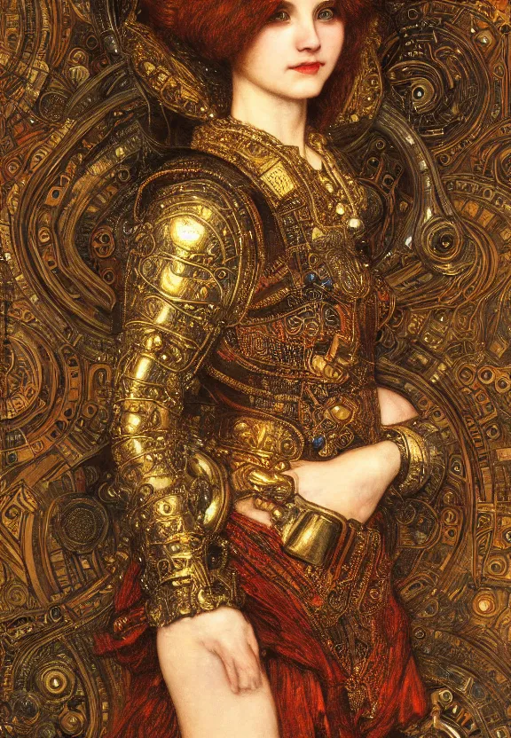 Prompt: picture portrait of a mechanical girl, ornamental, photorealistic, photorealism, cinematic atmosphere, elaborate, highly detailed, ornate, futuristic, dramatic lighting, 4 k, by waterhouse, mucha, klimt,