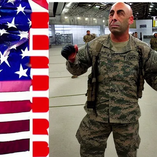 Prompt: Joe Rogan fights in the US military in a war against the chinese army