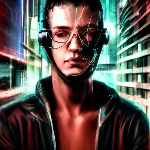 Image similar to cyberpunk foolish portrait of a young dude 2 8 years old, with tornado