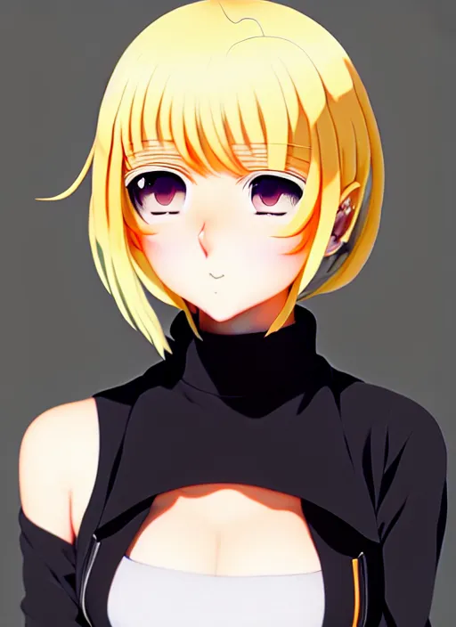 anime portrait of a beautiful blonde, yellow - orange, Stable Diffusion