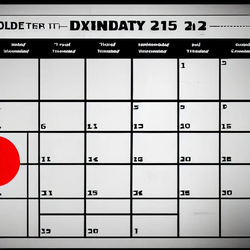 Prompt: A shot of a calendar with the day humanity went extinct by AGI marked. The mark is a red circle. Digital Photography, Canon