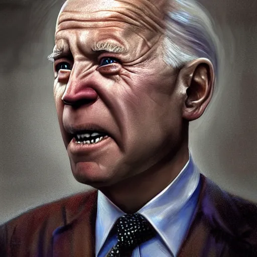 Image similar to hyperrealistic mixed media high resolution painting of Joe Biden Gollum from Lord of the Rings, stunning 3d render inspired art by Jamie Salmon and István Sándorfi and Unreal Engine and Greg Rutkowski, perfect facial symmetry, realistic flesh, dim volumetric lighting, 8k octane beautifully detailed render, full body shot, post-processing, extremely hyper-detailed, intricate, epic composition, highly detailed attributes, highly detailed atmosphere, cinematic lighting, masterpiece, trending on artstation, very very detailed, masterpiece, stunning, flawless completion, lifelike texture, perfection,