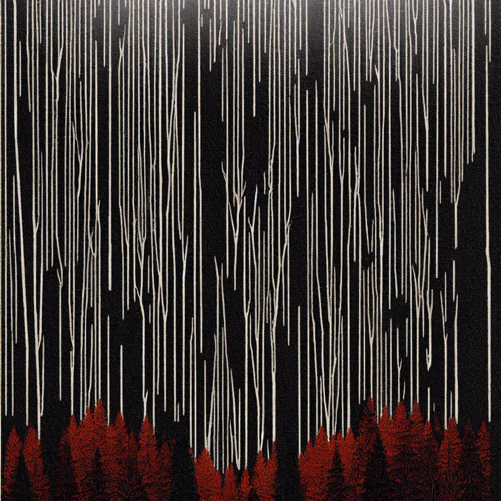 Image similar to oregon forest by, mads berg, karolis strautniekas, film noir, stippled light, dramatic lighting, editorial illustration, detailed, fine texture, matte print, art deco, brutalism, dark blue + dark orange, red, black, ( ( habitat 6 7 background ) )