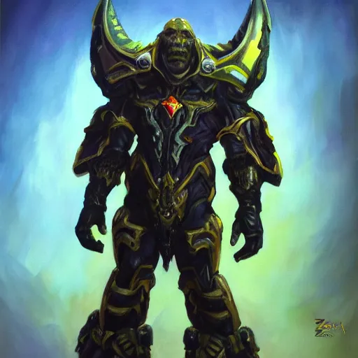 Image similar to full body portrait of a zerg overlord from star craft as the dictator of the los angeles lakers in full military garb, oil on canvas by william sidney mount, trending on artstation