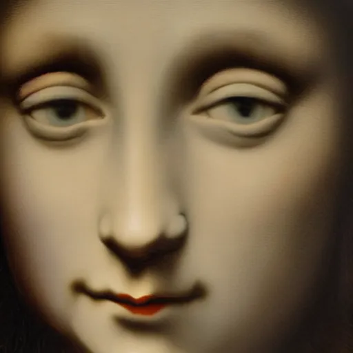 Image similar to mona lisa wild eyes extreme closeup