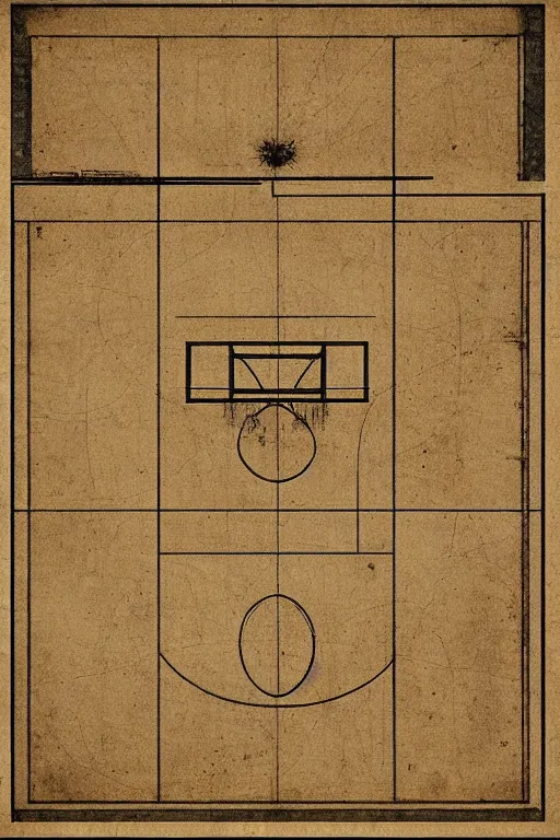 Prompt: basketball court blueprint by leonardo da vinci