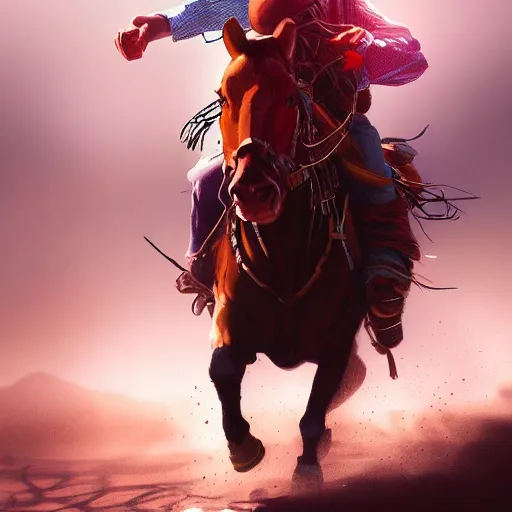 Image similar to cowboys chasing cattle, colorful, dramatic lighting, detailed, intricate, elegant, highly detailed, digital painting, artstation, concept art, smooth, sharp focus, illustration