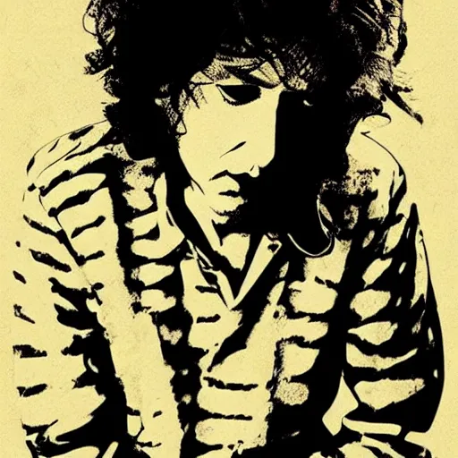 Prompt: grunge design of bob dylan by paul rand
