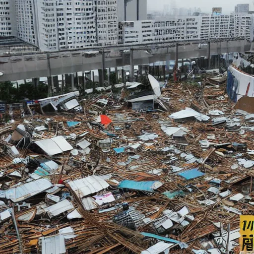 Prompt: Comiket was hit by a super typhoon, realistic, detailed, dramatic