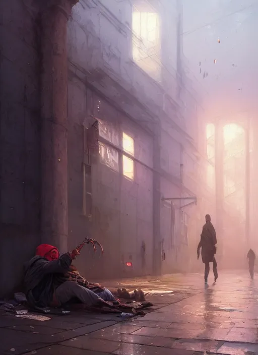 Image similar to Highly detailed portrait of homeless and beaten up Marques Brownlee, Stephen Bliss, unreal engine, fantasy art by Greg Rutkowski, Loish, Rhads, ferdinand knab, Makoto Shinkai and Lois van baarle, ilya kuvshinov, rossdraws, Tom Bagshaw, global illumination, radiant light, detailed and intricate environment