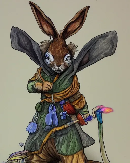 Image similar to a mystic rabbit druid mage. highly detailed