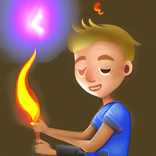 Image similar to A digital art of a boy with magical fire powers