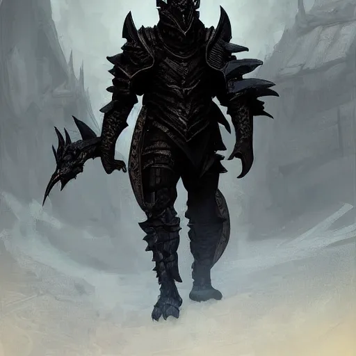 Image similar to digital art painting of a black dragonborn!!! wearing ( ( armored ) ) wizard robes!!!, dnd portrait painted by craig mullins and gaston bussiere and greg rutkowski