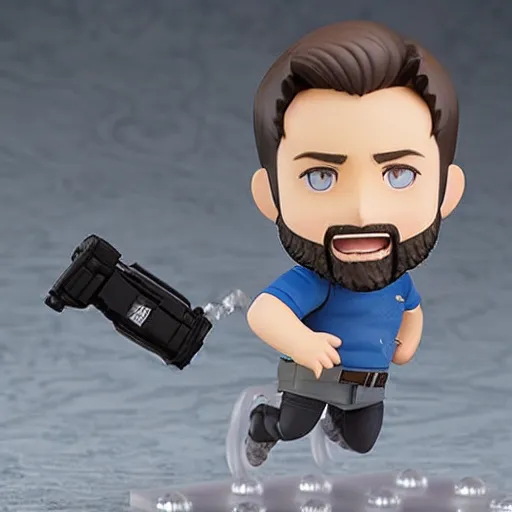 Prompt: nendoroid of ben affleck running in fear, product photo
