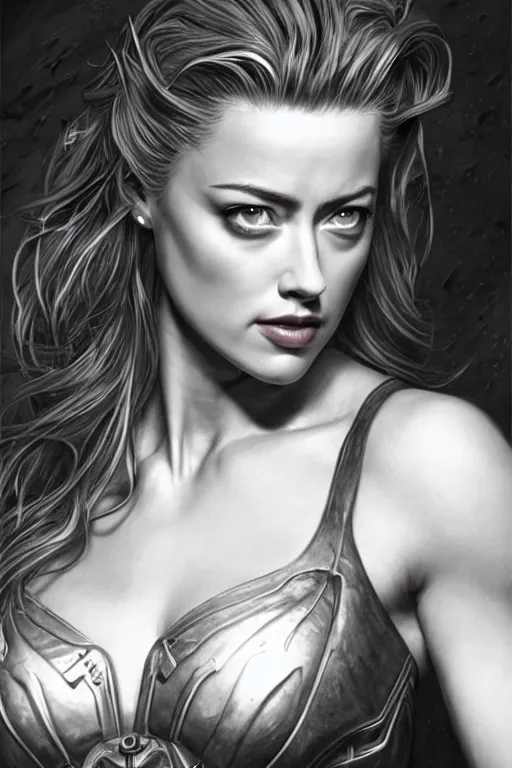 Image similar to muscled Amber Heard as a ruggedly handsome hero, intricate, elegant, highly detailed, centered, digital painting, artstation, concept art, smooth, sharp focus, illustration, art by artgerm and donato giancola and Joseph Christian Leyendecker, Ross Tran, WLOP