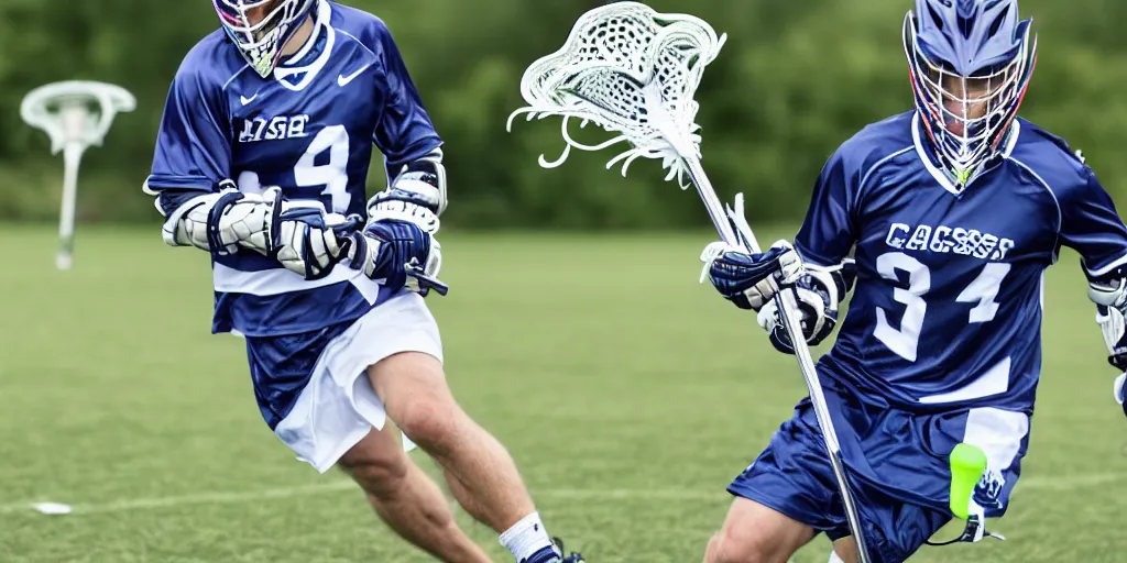 Prompt: lacrosse player, soccer field, cascade helmet, realistic photo, running, very detailed, 8 k, high resolution, no grain, symmetry, normal proportions, sports illustrated style, cascade xrs custom lacrosse helmet, brine lacrosse stick, brine lacrosse king v gloves, nike alpha huarache 7 elite, stx surgeon 7 0 0 lacrosse arm guards, arriflex 3 5 ii