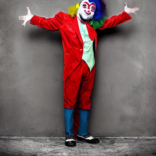 Prompt: photo of a clown crying in a corner