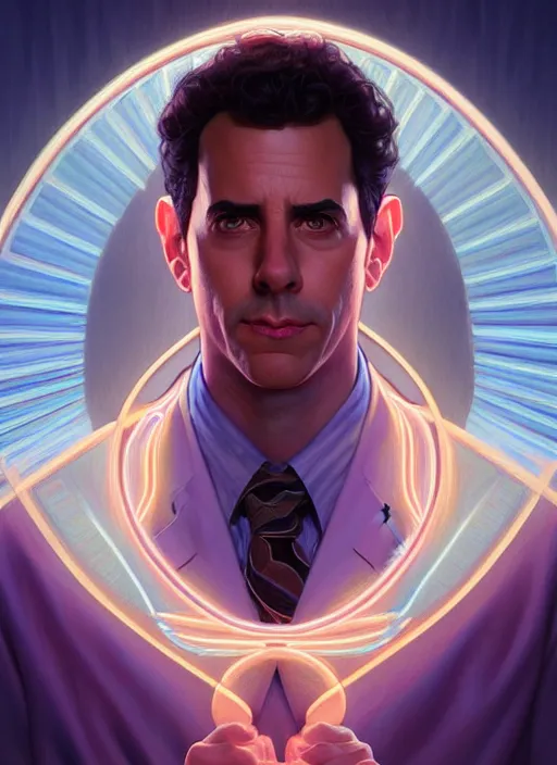 Image similar to symmetry!! portrait of seinfeld, glowing lights!! intricate, elegant, highly detailed, digital painting, artstation, concept art, smooth, sharp focus, illustration, art by artgerm and greg rutkowski and alphonse mucha