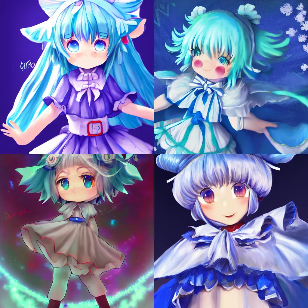 Image similar to professional digital artwork of Cirno from Touhou Project, fine art, fine anatomy with correct details digital art of Cirno trending on Artstation