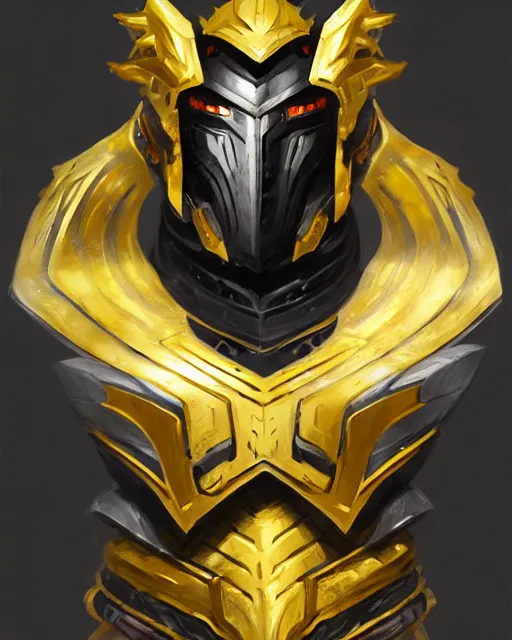 Prompt: concept art of a futuristic gold warrior, large gold apendages on it's back, with a black obsidian helmet, tight armor, rough and jagged design | | epic - fine - fine details by stanley artgerm lau, wlop, rossdraws, and sakimichan, trending on artstation, brush strokes