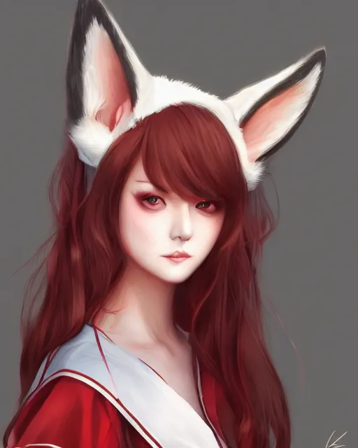 Ssunbuki as a woman with fox ears and a red and white | Stable ...