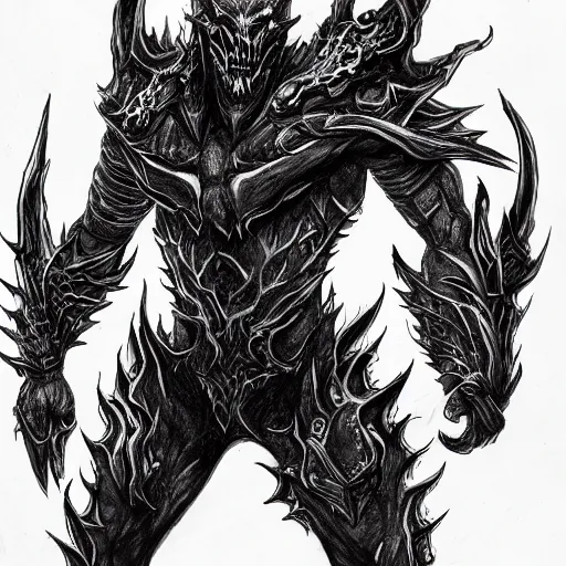 Image similar to full body character concept art diablo lord of terror engulfed in flames, detailed ink drawing by Dmitriy Tkach