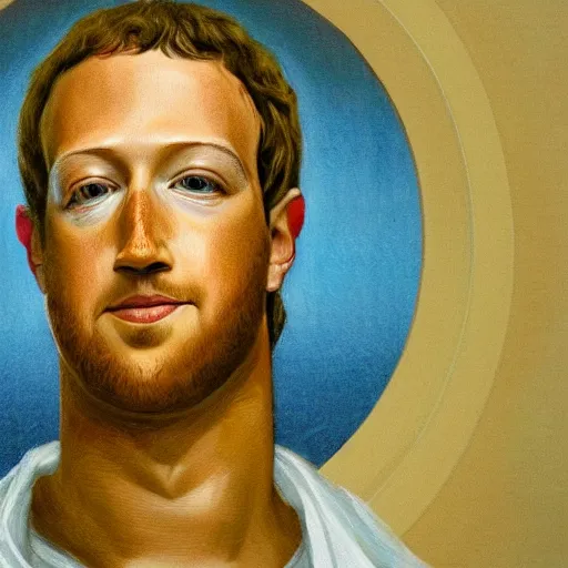 Image similar to mark zuckerberg depicted as jesus in a religious painting