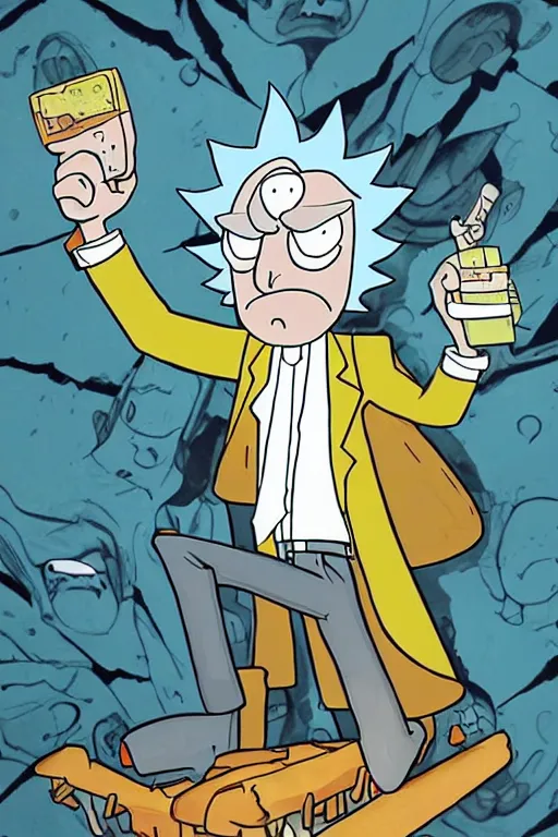 Image similar to a cross between rick sanchez and morty