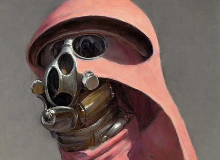 Image similar to a highly detailed beautiful portrait of a pink plague doctor, by gregory manchess, james gurney, james jean