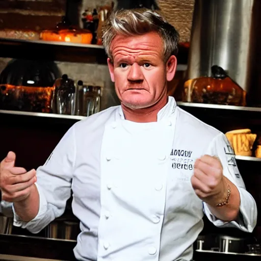 Prompt: < photo hd trending > gordon ramsey upset about being served boiled rocks < photo >