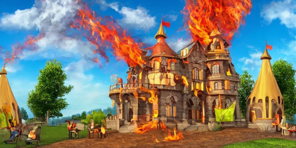 Image similar to fire castle ultrarealism