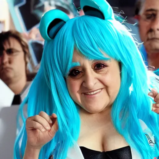 Prompt: danny devito dressed like miku hatsune