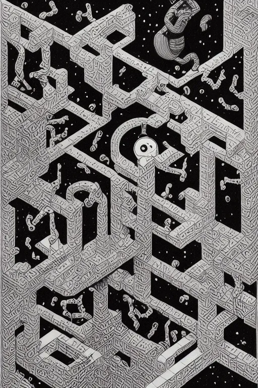 Prompt: portrait of a void engineer by mc escher and brecht evens