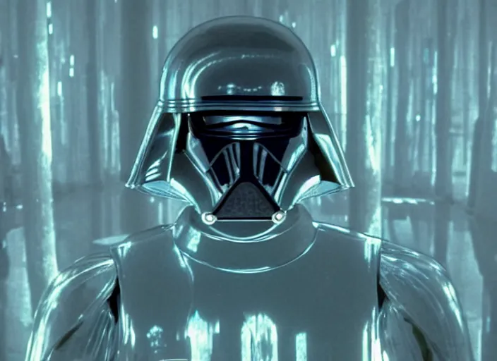 Image similar to screenshot from the lost star wars film, blue transparent hologram of Luke Skywalker, iconic scene from Star Wars, directed by Stanely Kubrick, moody cinematography, with anamorphic lenses, crisp, detailed, 4k