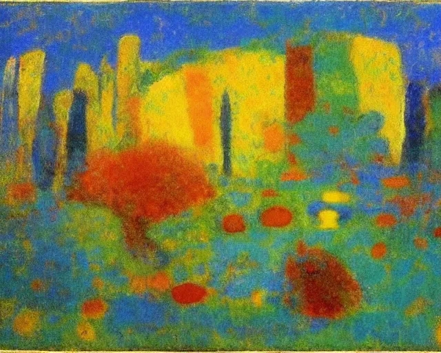 Image similar to Modernist landscape painting. LSD. Odilon Redon.