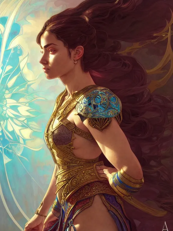 Image similar to symmetry!! intense fanart of a adriana as a mage warrior as acotar protagonist, magic background, intricate, elegant, highly detailed, my rendition, digital painting, artstation, concept art, smooth, sharp focus, illustration, art by artgerm and greg rutkowski and alphonse mucha