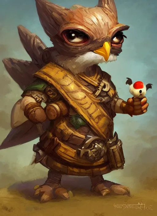 Image similar to cute little anthropomorphic rockfowl explorer wearing steppe cap, tiny, small, miniature animal, baby animal, short, pale black armor, cute and adorable, pretty, beautiful, DnD character art portrait, matte fantasy painting, DeviantArt Artstation, by Jason Felix by Steve Argyle by Tyler Jacobson by Peter Mohrbacher, cinematic lighting