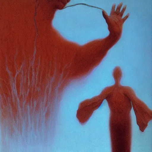 Image similar to sorcerer by Zdzisław Beksiński, oil on canvas