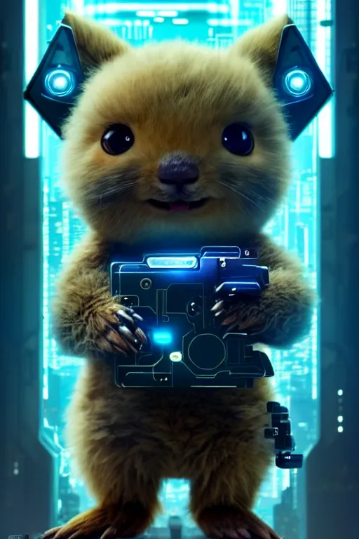 Prompt: high quality video game sci - fi very cute fluffy! wombat!! cyborg soldier with futuristic mechanical parts, cyberpunk monocle!, highly detailed, unreal engine cinematic smooth, in the style of detective pikachu, hannah yata charlie immer, dark blue neon light, low angle, uhd 8 k, sharp focus