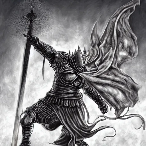 Prompt: a knight with a large sword, digital painting masterpiece by kentaro miura, inspired by berserk