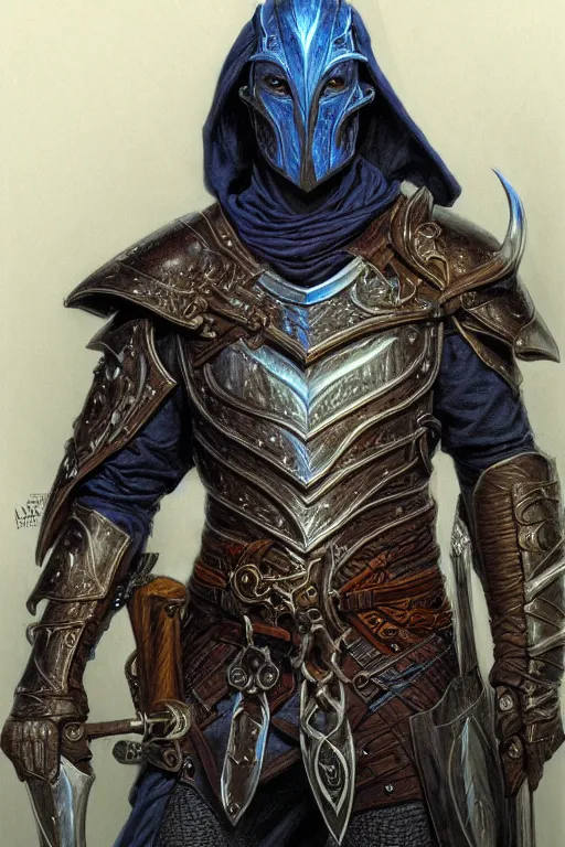 Image similar to half length portrait of an eldrich knight, drow, dark elf, shadar kai, breastplate, magical, male, high fantasy, d & d, by donato giancola, face details, extremely detailed, digital illustration