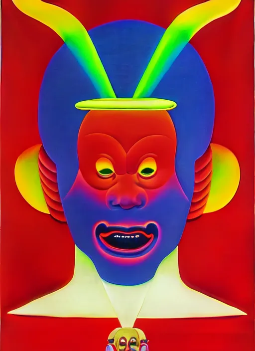 Image similar to devil by shusei nagaoka, kaws, david rudnick, airbrush on canvas, pastell colours, cell shaded, 8 k