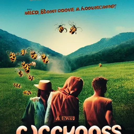 Prompt: movie poster for a film about cockapoos fighting bees