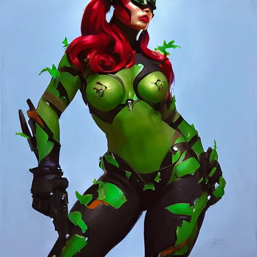 Image similar to greg manchess portrait painting of armored poison ivy as overwatch character, medium shot, asymmetrical, profile picture, organic painting, sunny day, matte painting, bold shapes, hard edges, street art, trending on artstation, by huang guangjian and gil elvgren and sachin teng