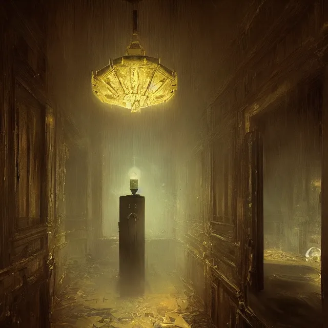 Prompt: ultra - realistic painting gothic 1 9 2 0 s hotel elevator opening up to cosmic horror, atmospheric lighting, brooding, foreboding, by carl spitzweg, ismail inceoglu, vdragan bibin, hans thoma, greg rutkowski, alexandros pyromallis, fine details, realistic shading