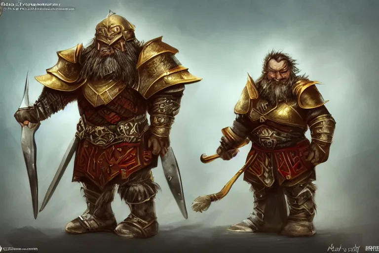 Prompt: a mighty dwarf warrior in armor, trending on art station, fantasy