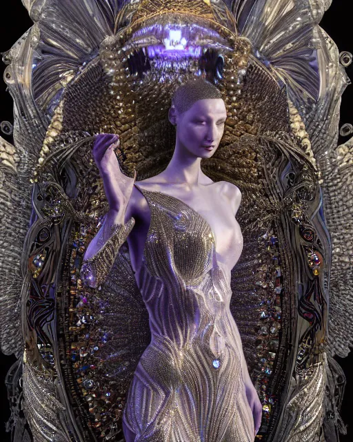 Image similar to a highly detailed metahuman 4 k close up render of an alien goddess bella hadid monument renaissance in iris van herpen dress schiaparelli in diamonds crystals swarovski and jewelry iridescent in style of alphonse mucha gustav klimt trending on artstation made in unreal engine 4